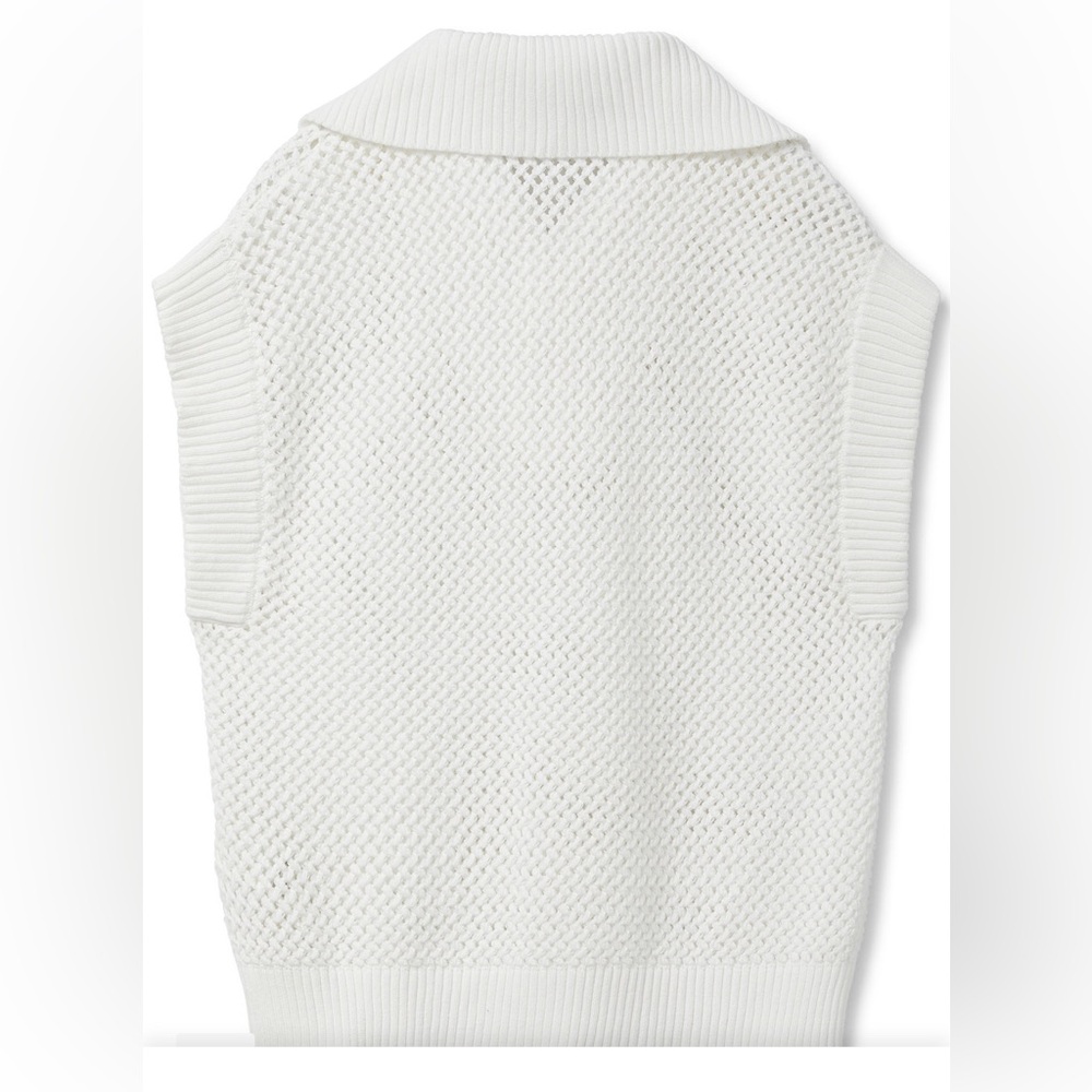 Scotch & Soda Women White Crochet Knit 1/4 Zip Cap Sleeve Sweater Sugar Sizzle L - Picture 9 of 16
